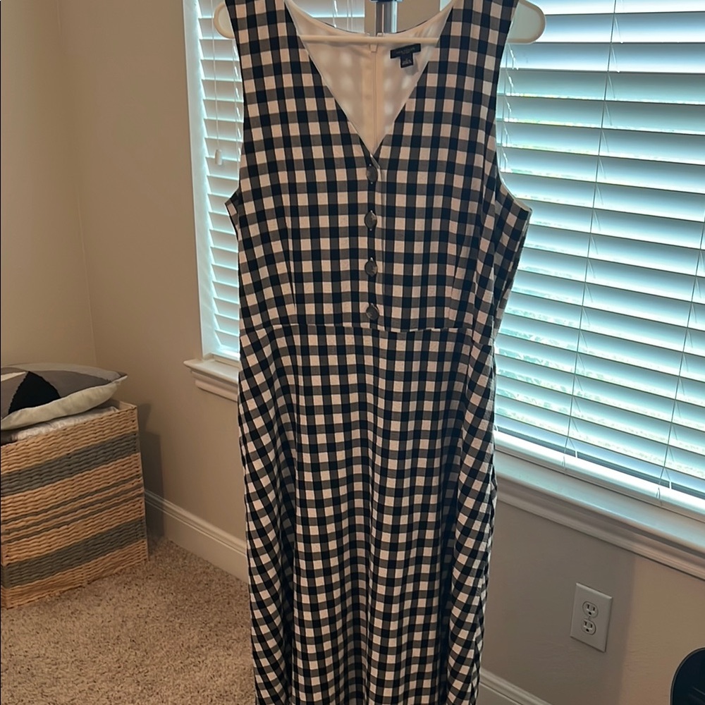 Ann Taylor Black and White Gingham Midi Dress